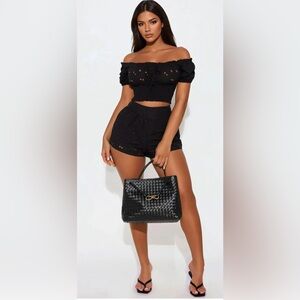 X-large Fashion Nova Black Eyelet Short Set